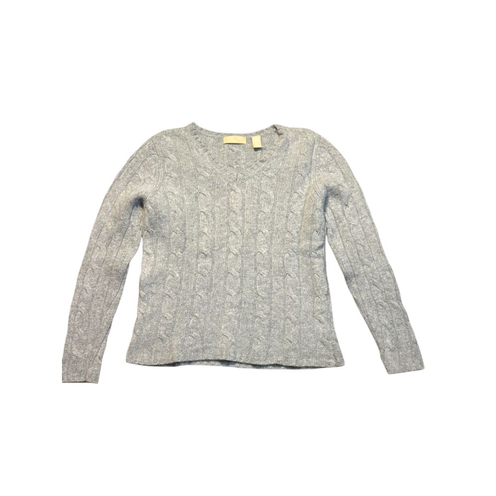 Cabincore Grey V neck womens wool cashmere angora blend sweater sz p med preppy